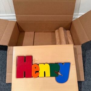 Damhorst Personalized Wooden Name Puzzle stool - Henry - Multicolor